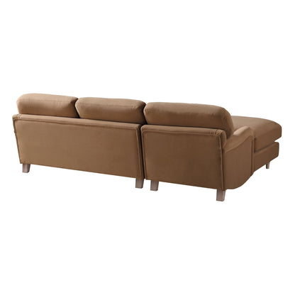 Canapé Daphnis en velours camel, grande chaise longue orientée à gauche