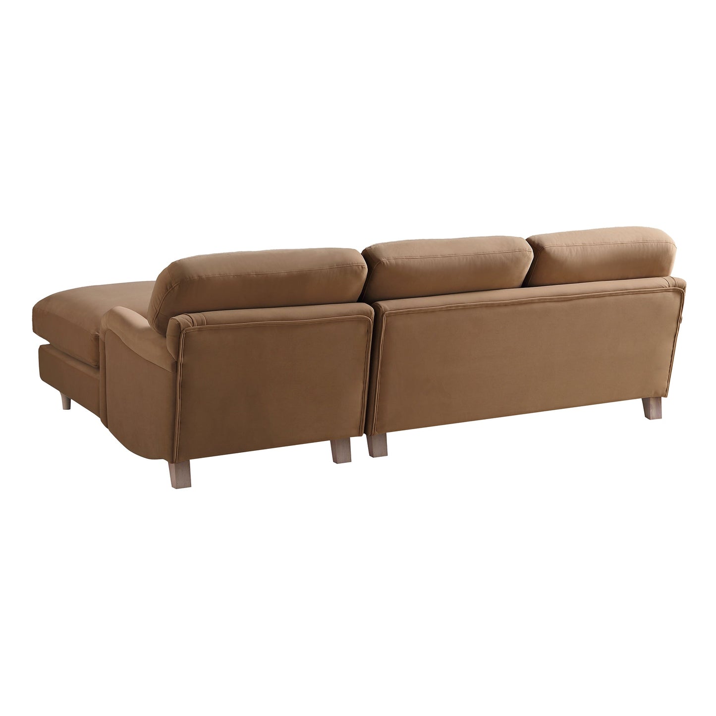 Canapé Daphnis en velours camel, grande chaise longue orientée à droite