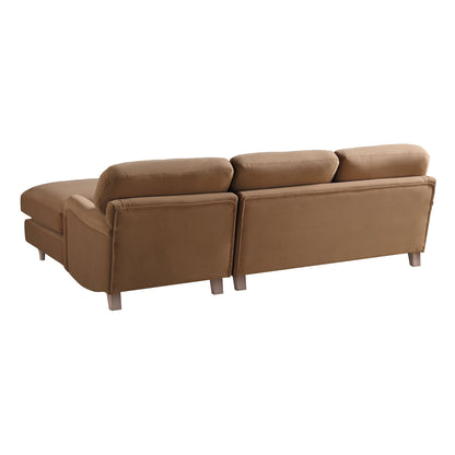 Canapé Daphnis en velours camel, grande chaise longue orientée à droite