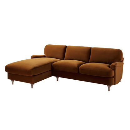 Canapé Daphnis en velours cannelle, grande chaise longue orientée à gauche