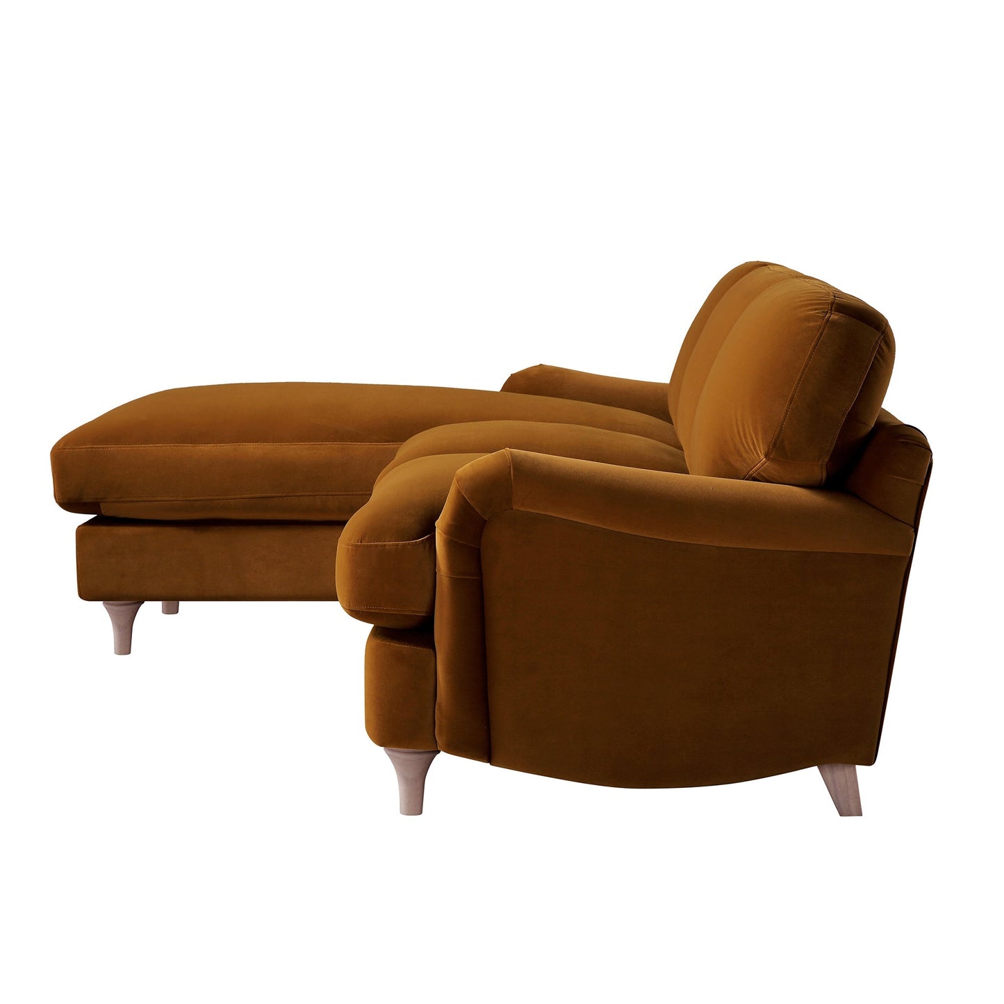 Canapé Daphnis en velours cannelle, grande chaise longue orientée à gauche