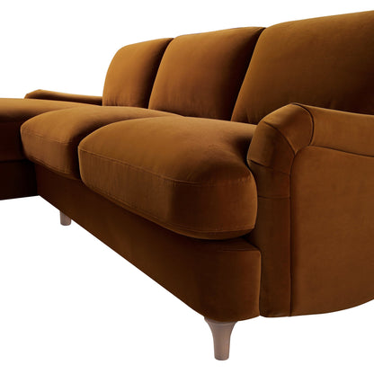 Canapé Daphnis en velours cannelle, grande chaise longue orientée à gauche
