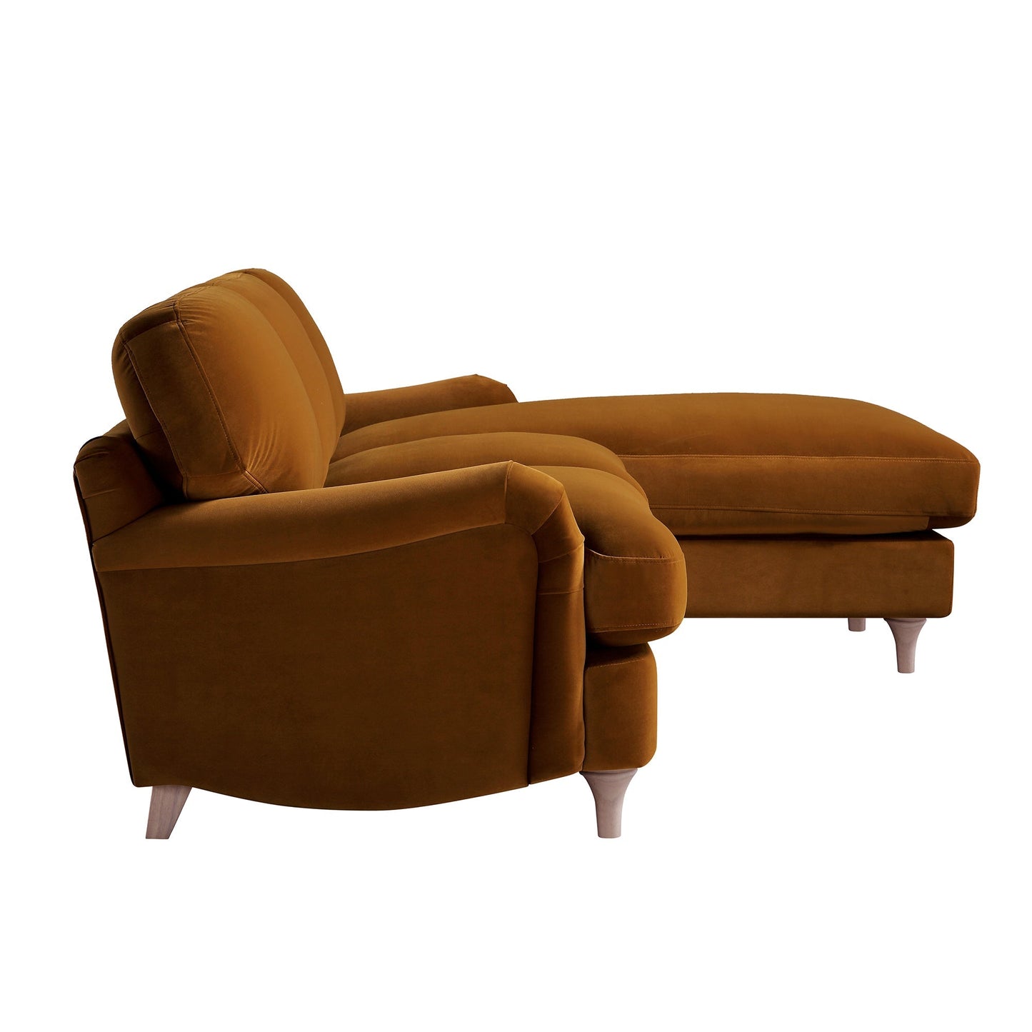 Canapé Daphnis en velours cannelle, canapé Grande Chaise longue orienté à droite