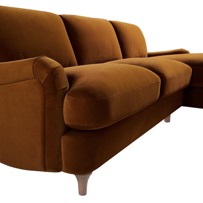 Canapé Daphnis en velours cannelle, canapé Grande Chaise longue orienté à droite