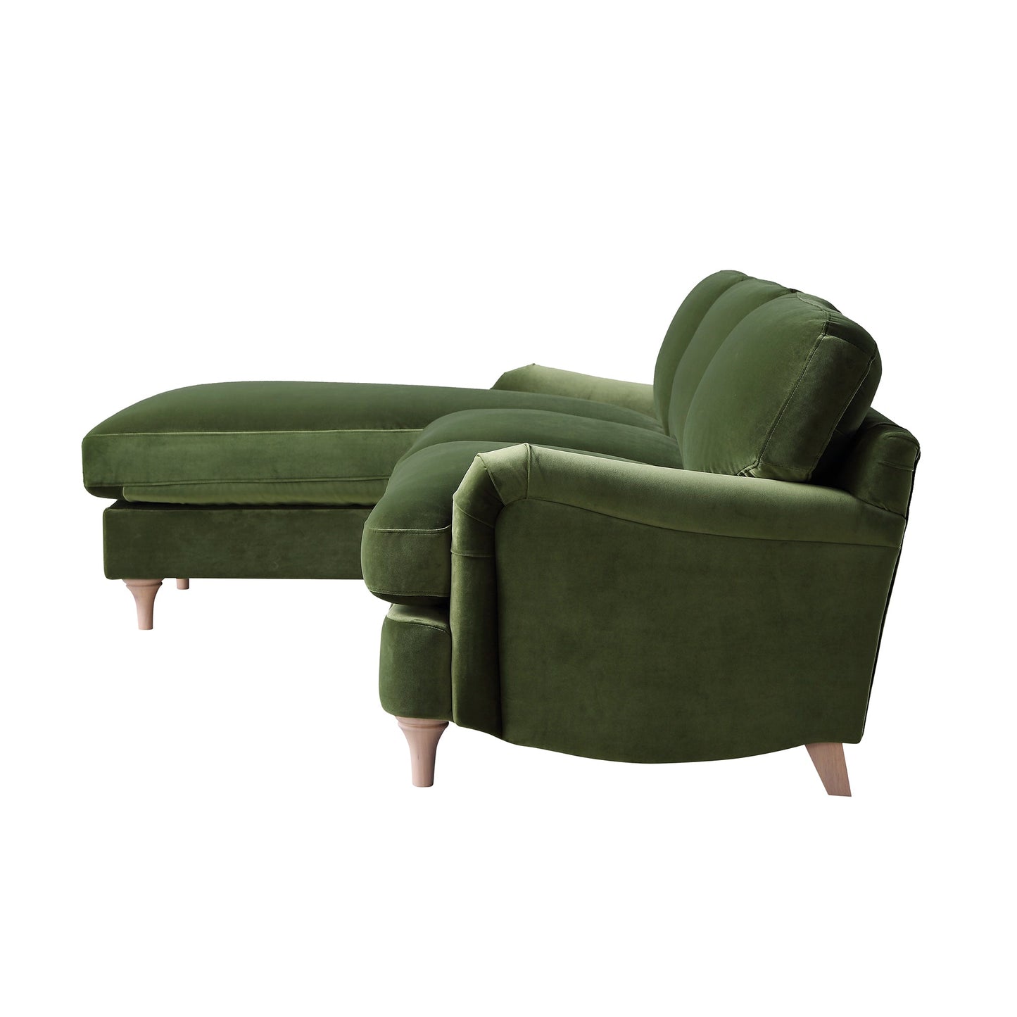 Canapé en velours vert Daphnis Fern, Grande Chaise Longue orientée à gauche