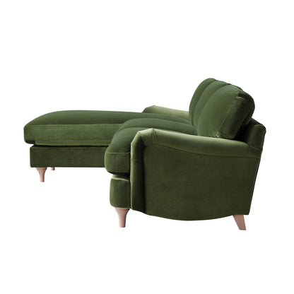 Canapé en velours vert Daphnis Fern, Grande Chaise Longue orientée à gauche