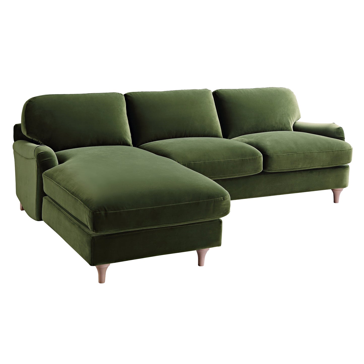 Canapé en velours vert Daphnis Fern, Grande Chaise Longue orientée à gauche