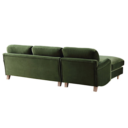 Canapé en velours vert Daphnis Fern, Grande Chaise Longue orientée à gauche