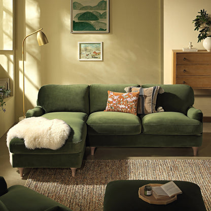 Canapé en velours vert Daphnis Fern, Grande Chaise Longue orientée à gauche