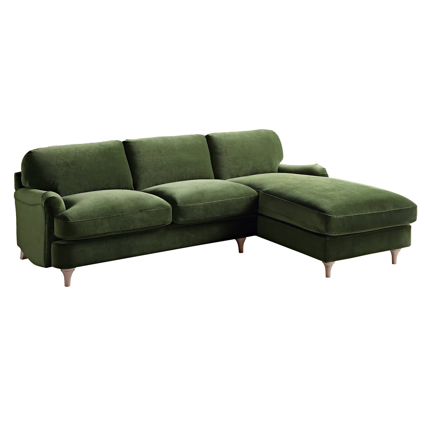 Canapé en velours vert Daphnis Fern, Grande Chaise Longue orientée à droite