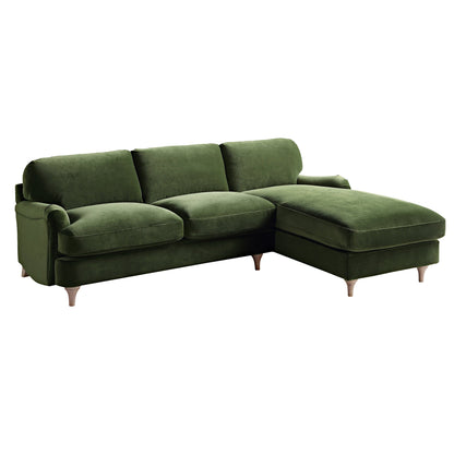 Canapé en velours vert Daphnis Fern, Grande Chaise Longue orientée à droite