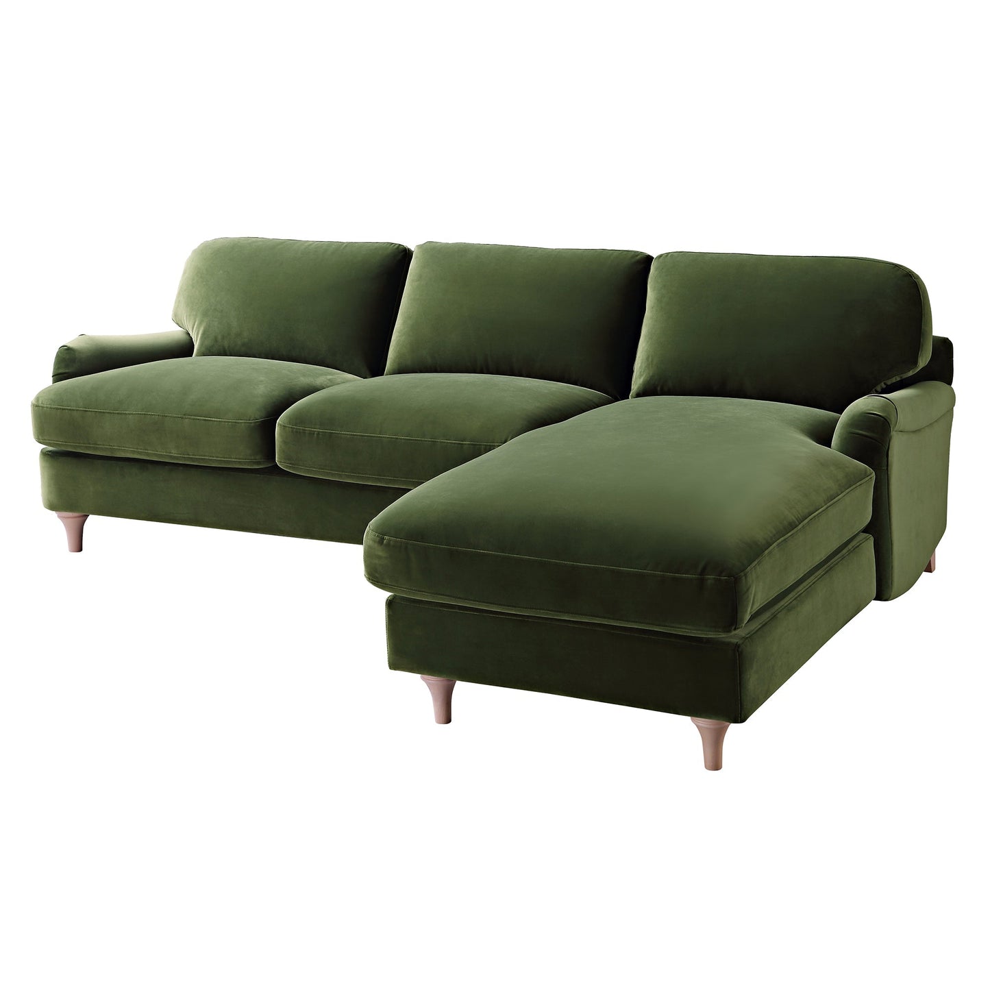 Canapé en velours vert Daphnis Fern, Grande Chaise Longue orientée à droite