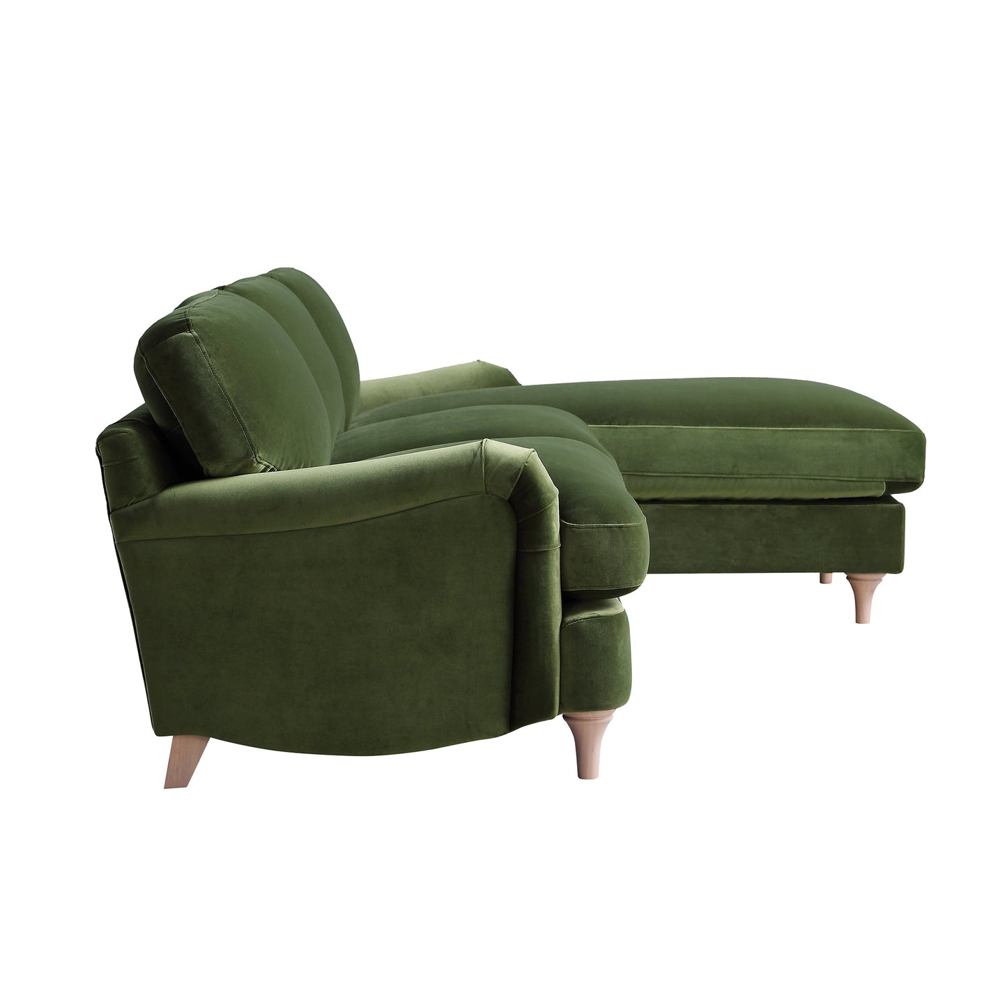 Canapé en velours vert Daphnis Fern, Grande Chaise Longue orientée à droite