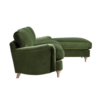 Canapé en velours vert Daphnis Fern, Grande Chaise Longue orientée à droite
