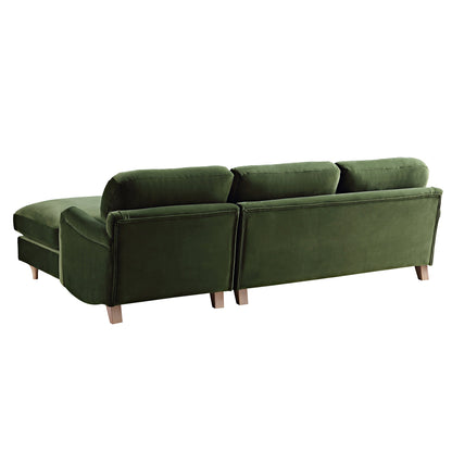 Canapé en velours vert Daphnis Fern, Grande Chaise Longue orientée à droite