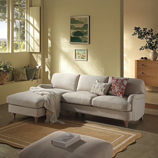 Canapé en tissu Daphnis Oatmeal, Grande Chaise Longue orientée à gauche