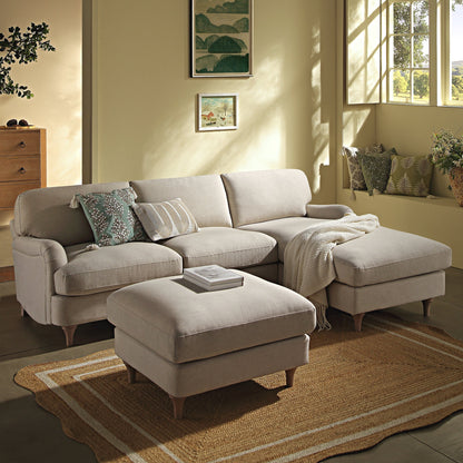 Canapé en tissu Daphnis Oatmeal, Grande Chaise Longue orientée à droite