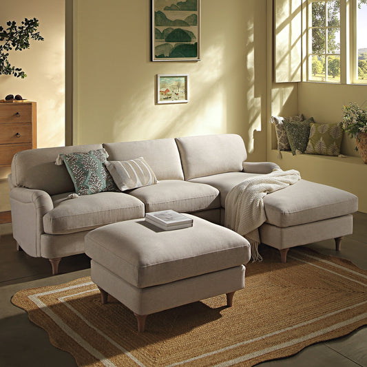 Canapé en tissu Daphnis Oatmeal, Grande Chaise Longue orientée à droite