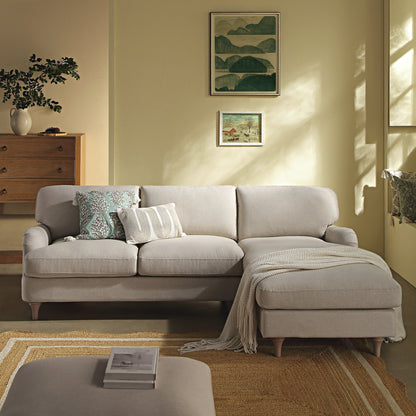 Canapé en tissu Daphnis Oatmeal, Grande Chaise Longue orientée à droite