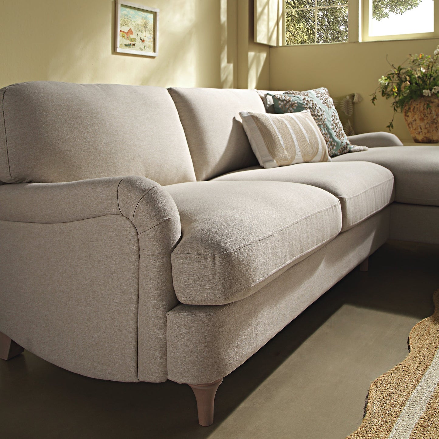 Canapé en tissu Daphnis Oatmeal, Grande Chaise Longue orientée à droite