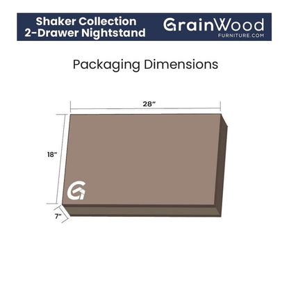 Table de chevet Shaker en bois massif à 2 tiroirs, style Shaker, avec grain de bois