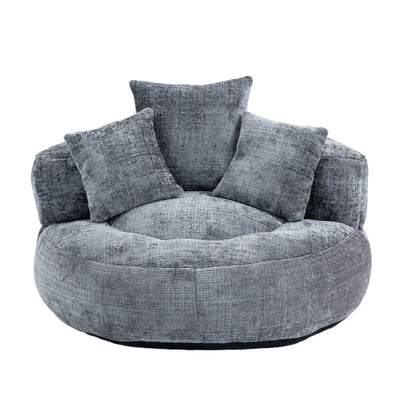 Pouf paresseux gris surdimensionné de 42,52 pouces en chenille avec trois coussins pour chambre à coucher