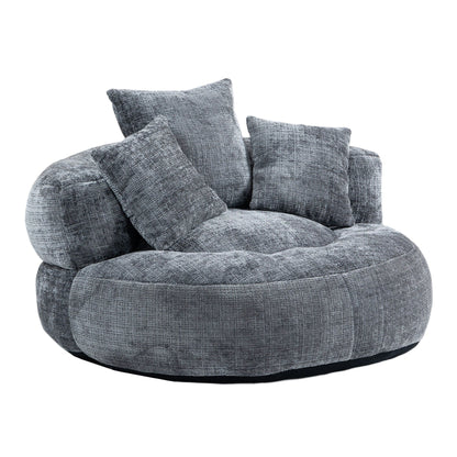 Pouf paresseux gris surdimensionné de 42,52 pouces en chenille avec trois coussins pour chambre à coucher