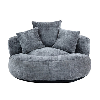 Pouf paresseux gris surdimensionné de 42,52 pouces en chenille avec trois coussins pour chambre à coucher