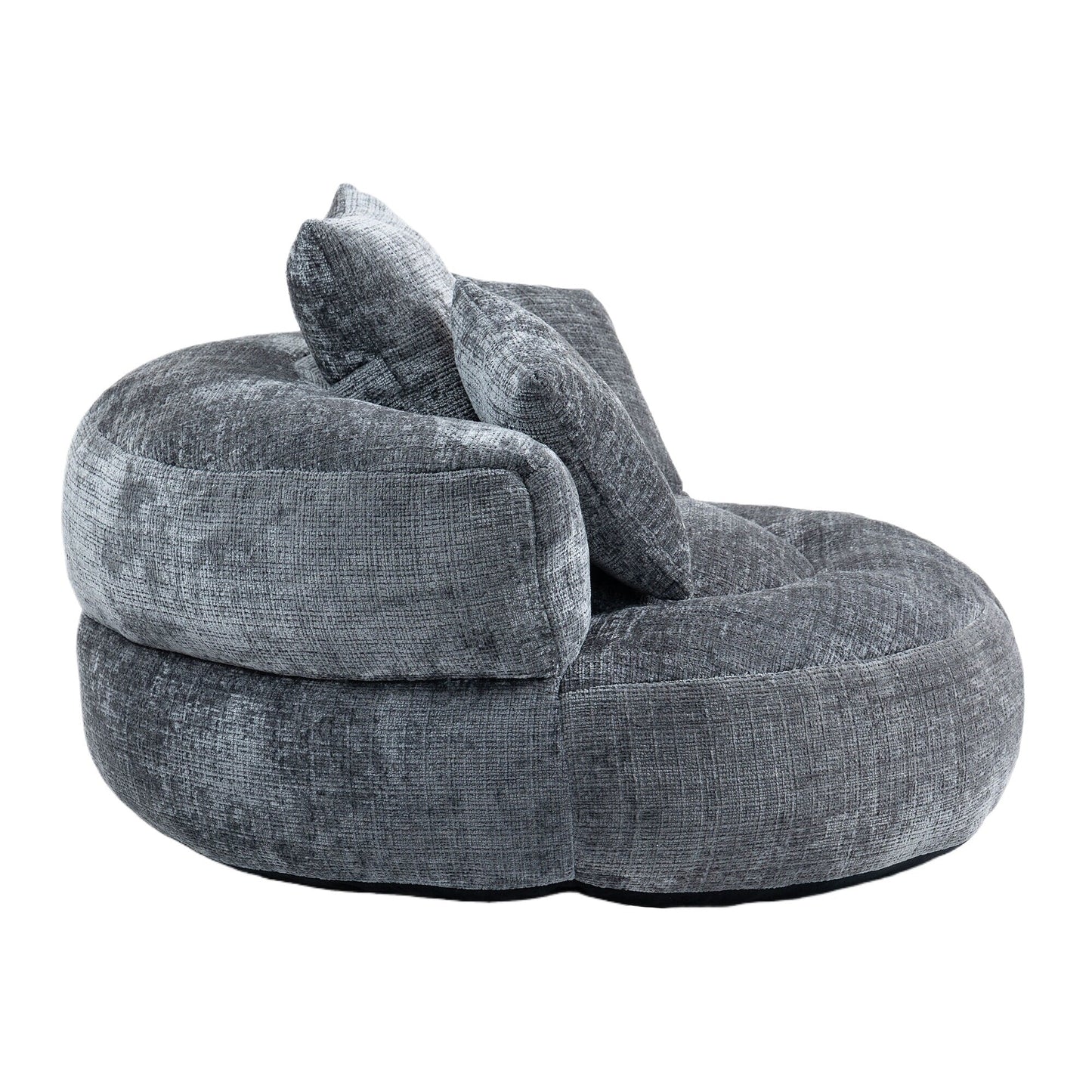 Pouf paresseux gris surdimensionné de 42,52 pouces en chenille avec trois coussins pour chambre à coucher