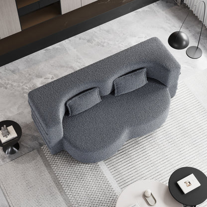 Canapé-lit convertible deux places en tissu Teddy gris 78, garni de mousse, avec 2 oreillers et matelas pliable pour salon
