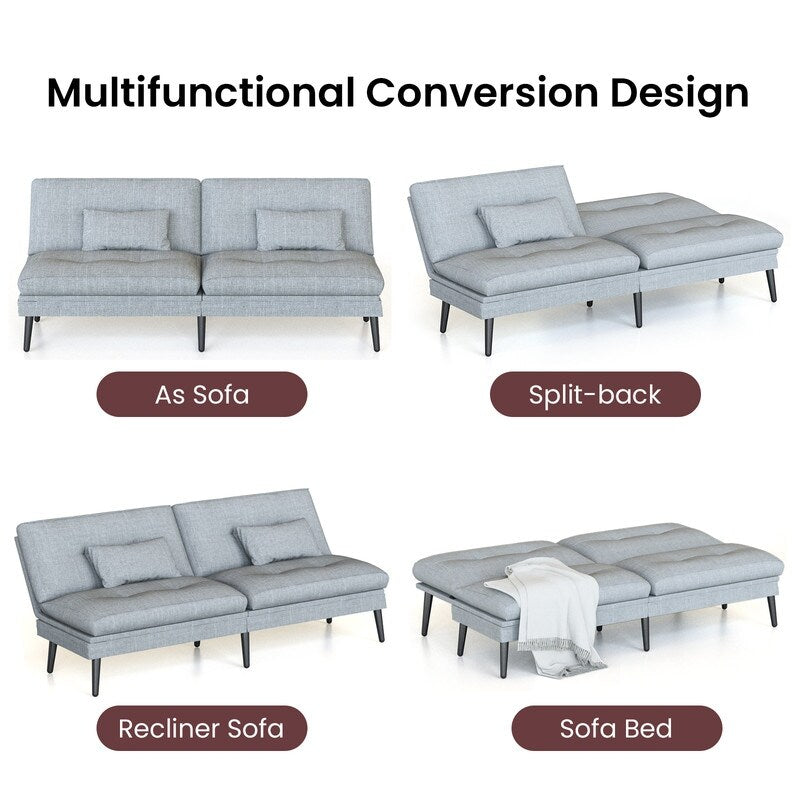 Canapé-lit futon convertible Grondin, dossier réglable sur 5 angles avec 2 oreillers, fauteuil inclinable de style moderne