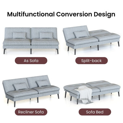 Canapé-lit futon convertible Grondin, dossier réglable sur 5 angles avec 2 oreillers, fauteuil inclinable de style moderne
