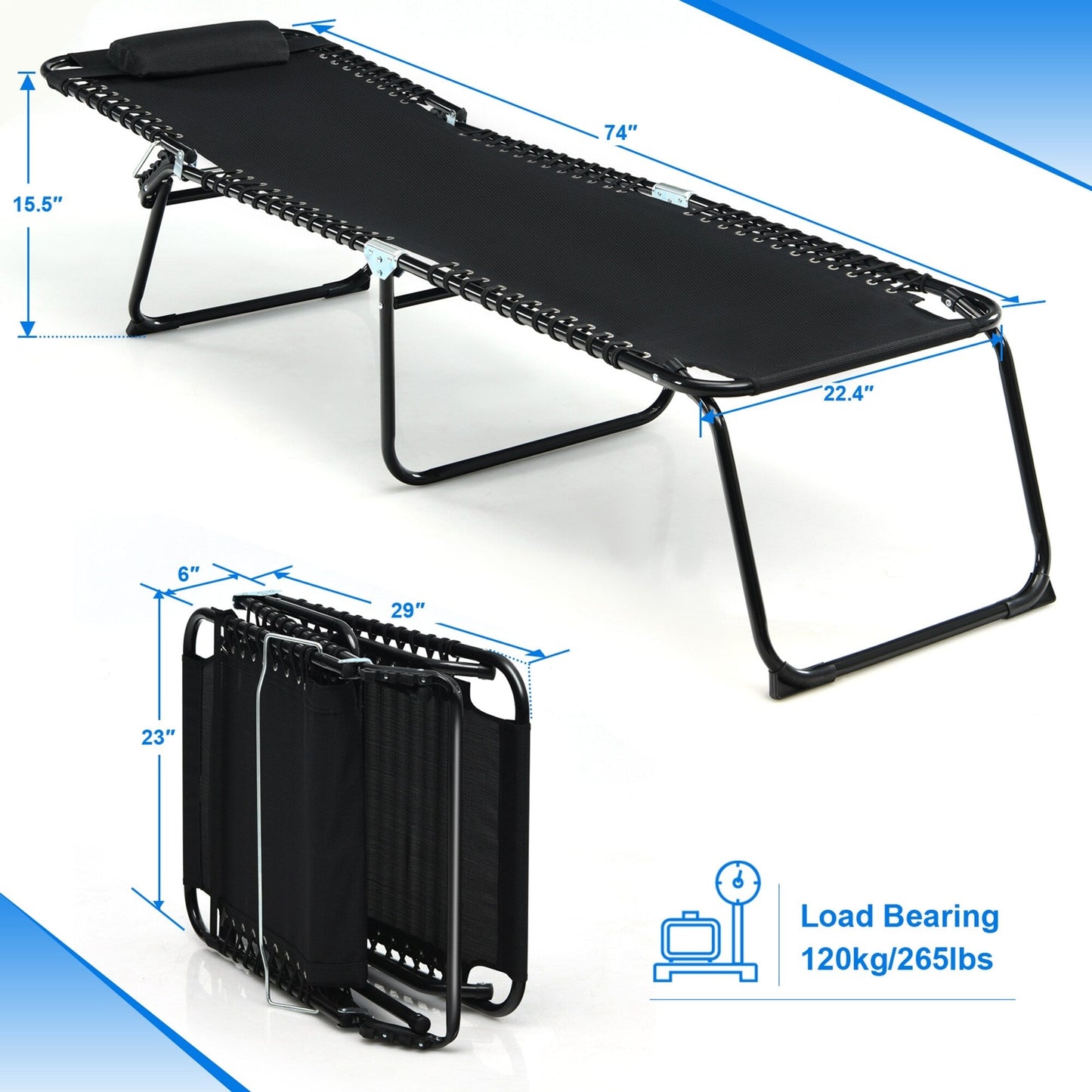 Chaise longue de plage pliante Gymax avec coussin, 4 positions