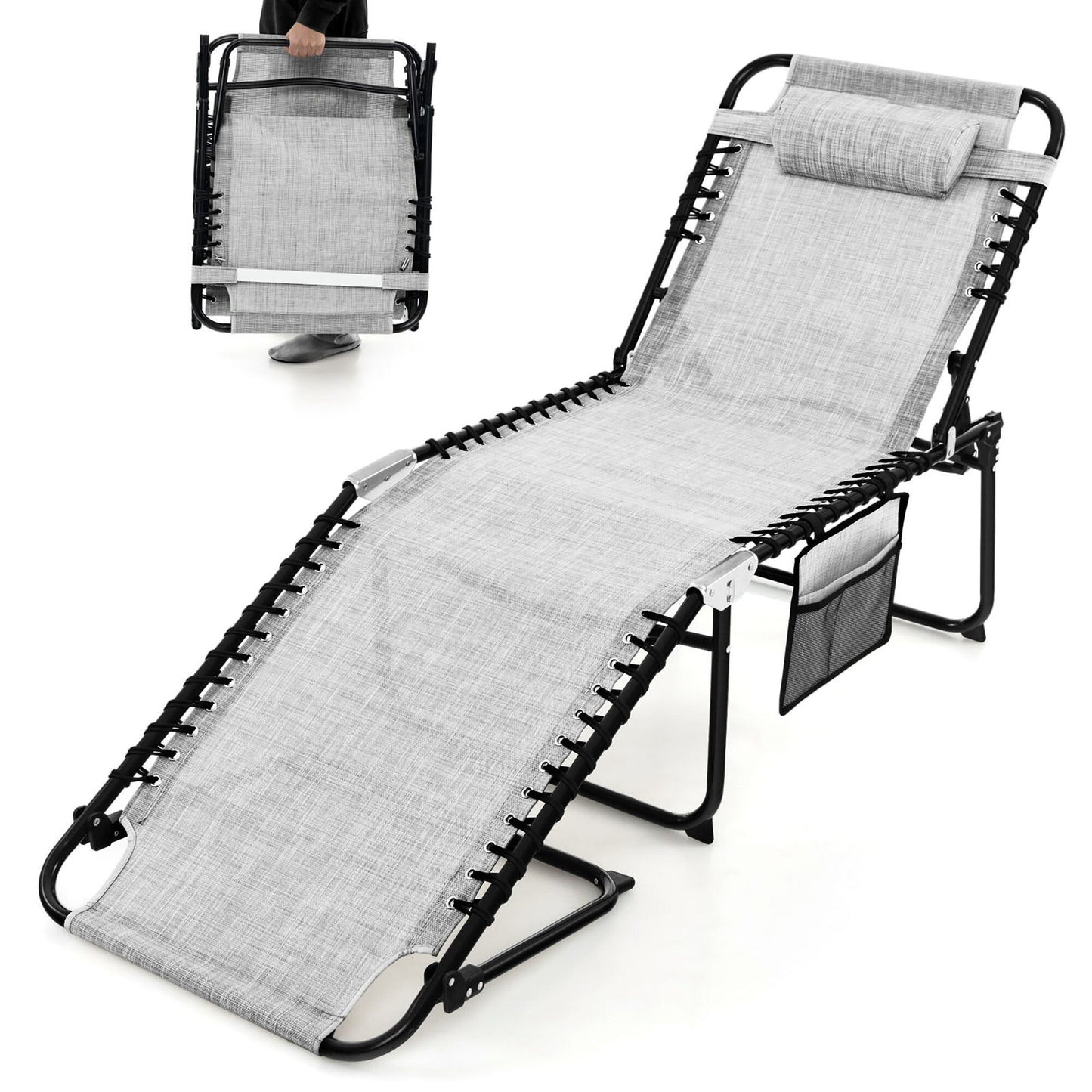 Chaise longue de plage pliante Gymax avec coussin, 4 positions