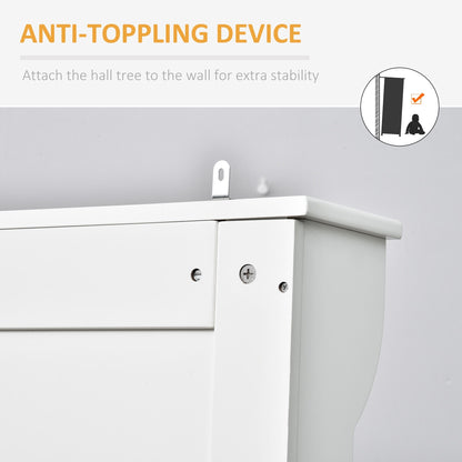 HOMCOM 71 Banc de rangement et porte-manteau 3 en 1 avec 5 crochets doubles en acier et ancrage anti-basculement pour entrée