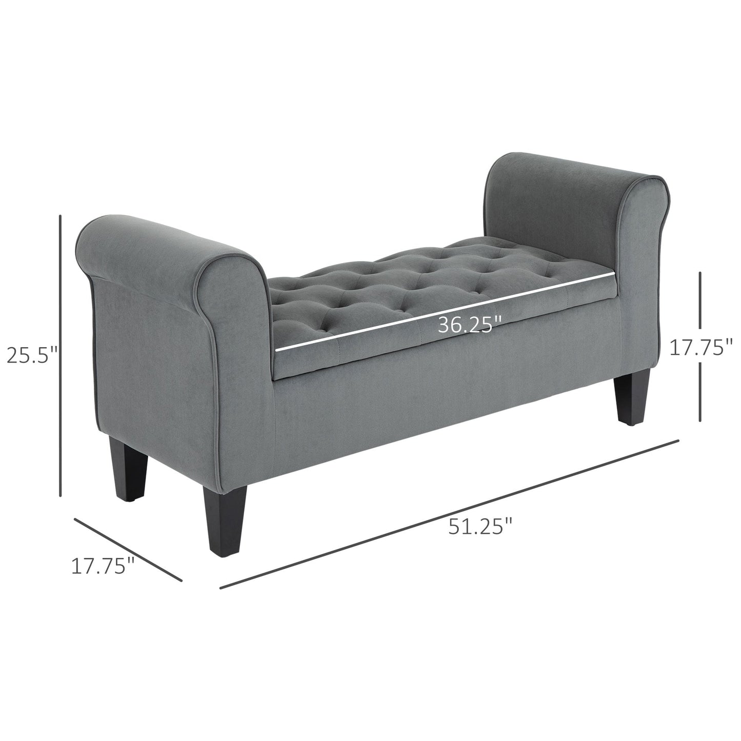 HOMCOM Banc coffre ottoman capitonné, banc de lit rembourré avec accoudoirs roulés pour chambre, salon ou couloir