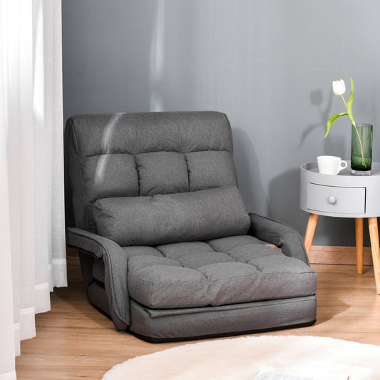 Canapé-lit convertible HOMCOM, fauteuil inclinable rembourré avec coussin pour salon, chambre à coucher, salon, gris