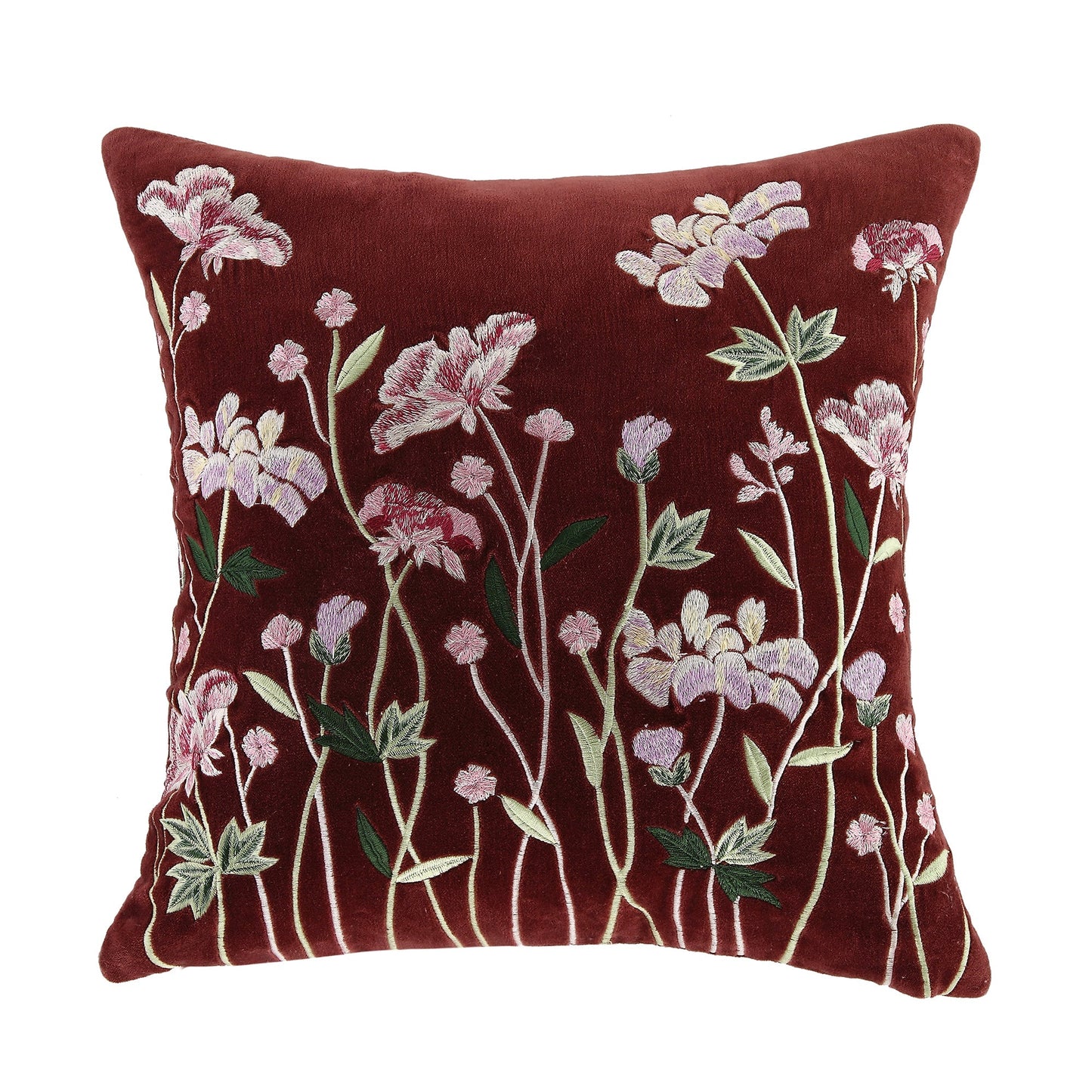 Coussin brodé à la main en velours mûrier de la collection Botanica