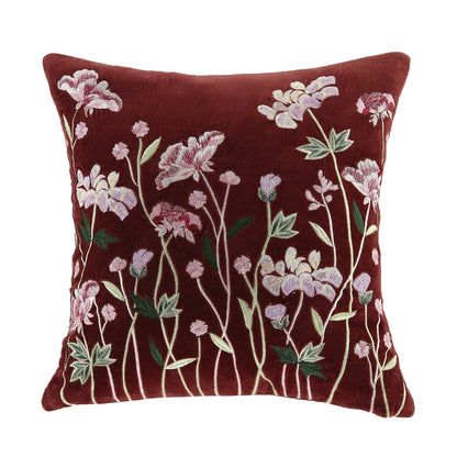 Coussin brodé à la main en velours mûrier de la collection Botanica