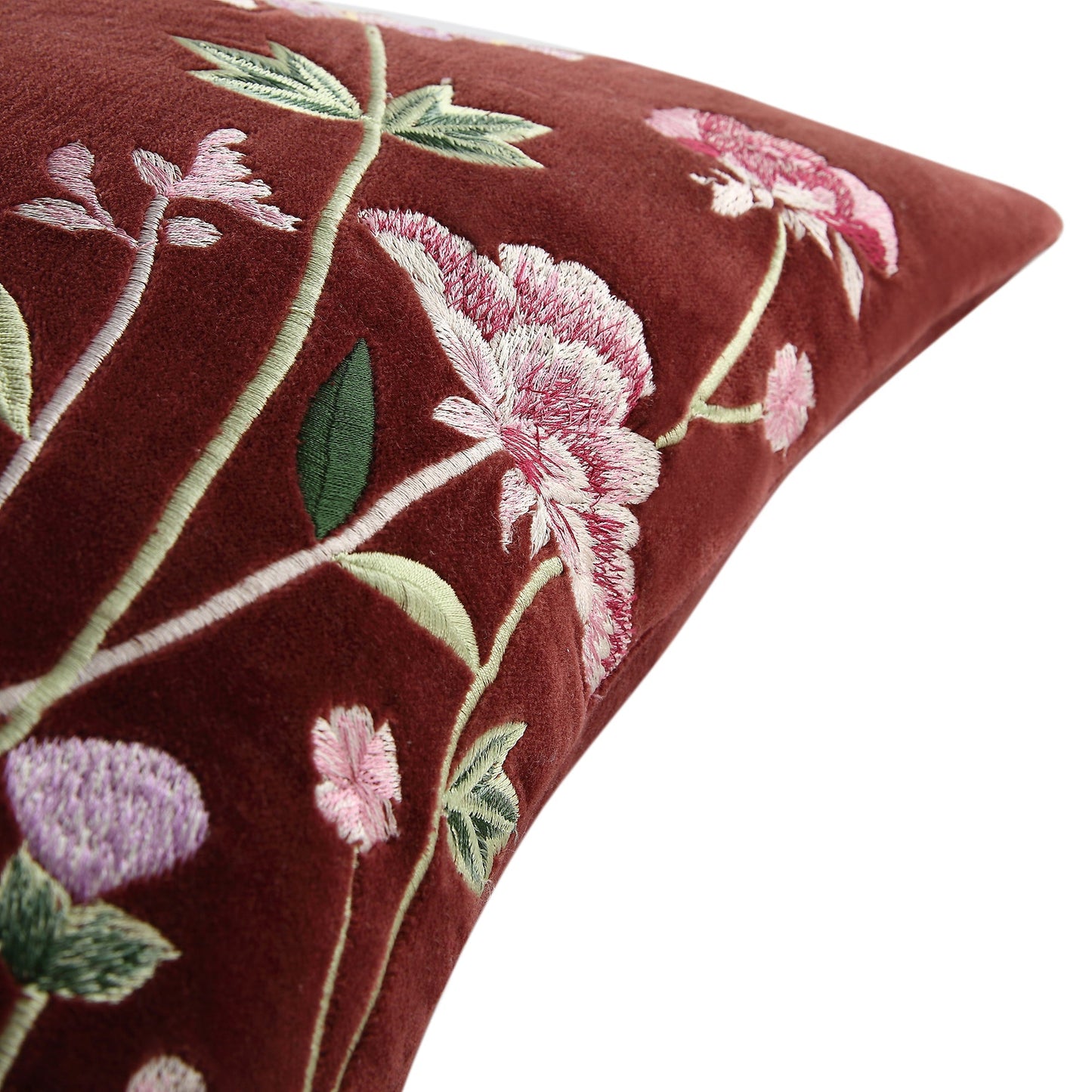 Coussin brodé à la main en velours mûrier de la collection Botanica