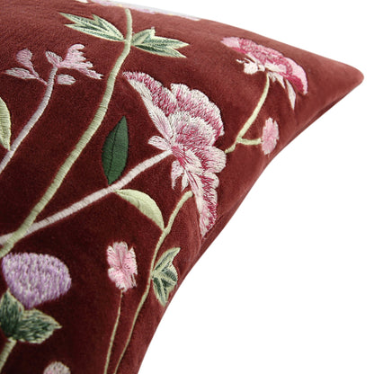 Coussin brodé à la main en velours mûrier de la collection Botanica