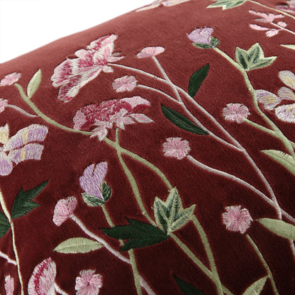 Coussin brodé à la main en velours mûrier de la collection Botanica