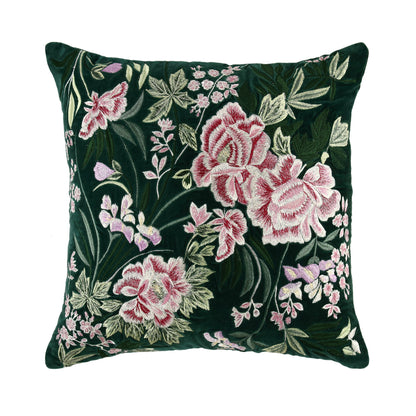 Coussin brodé à la main en velours émeraude de la collection Botanica