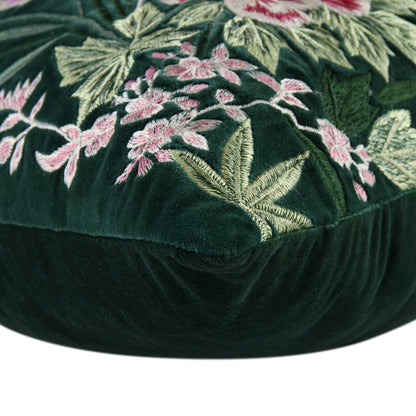 Coussin brodé à la main en velours émeraude de la collection Botanica