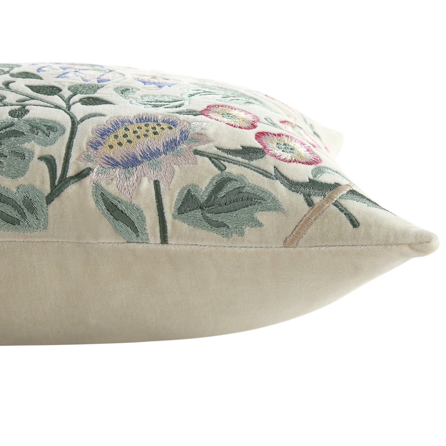 Coussin brodé à la main en velours perlé de la collection Botanica