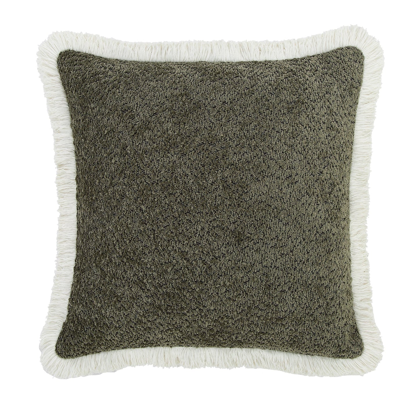 Coussin à franges en bouclé vert forêt Kyra