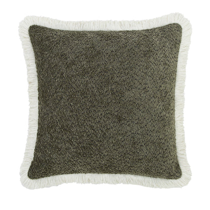 Coussin à franges en bouclé vert forêt Kyra