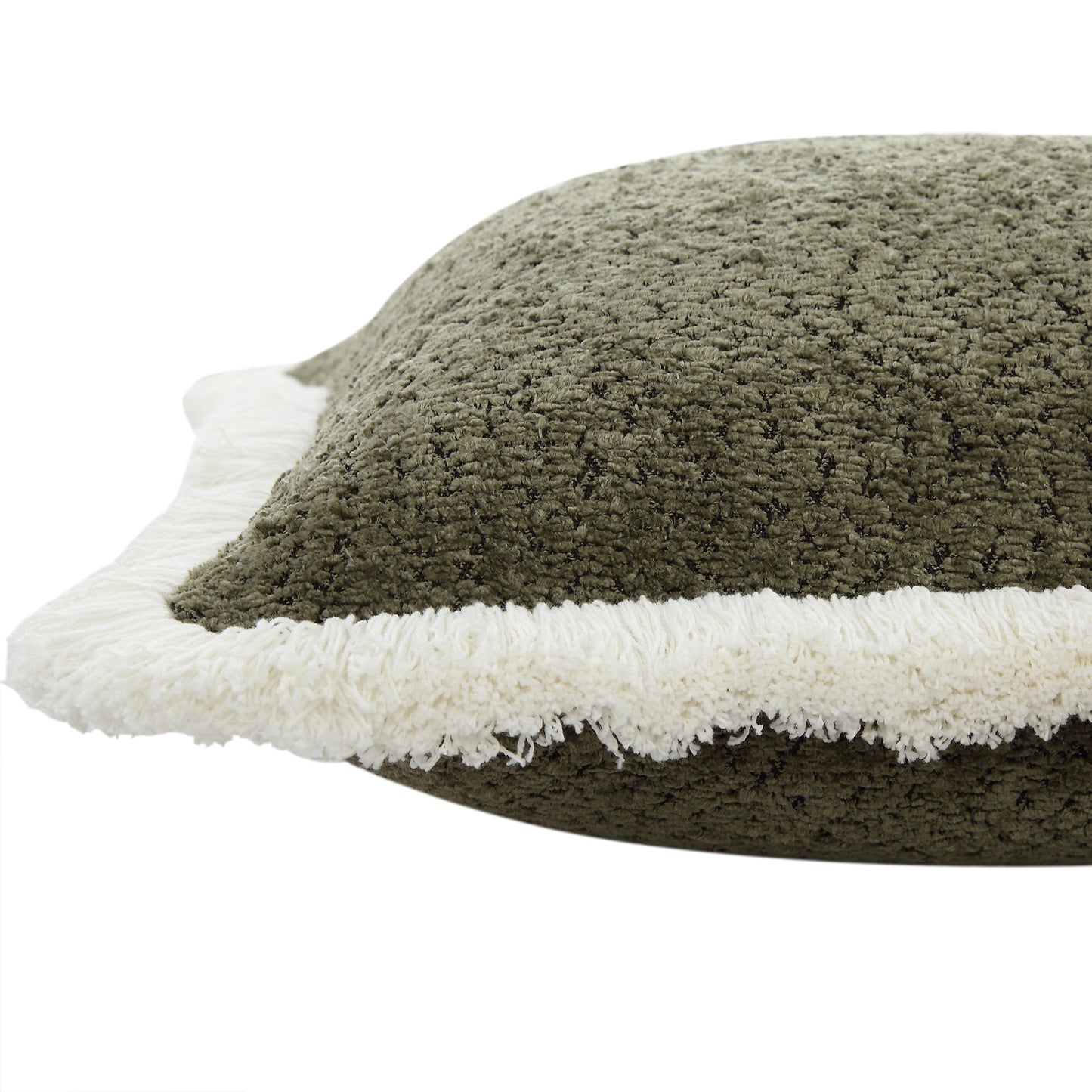Coussin à franges en bouclé vert forêt Kyra