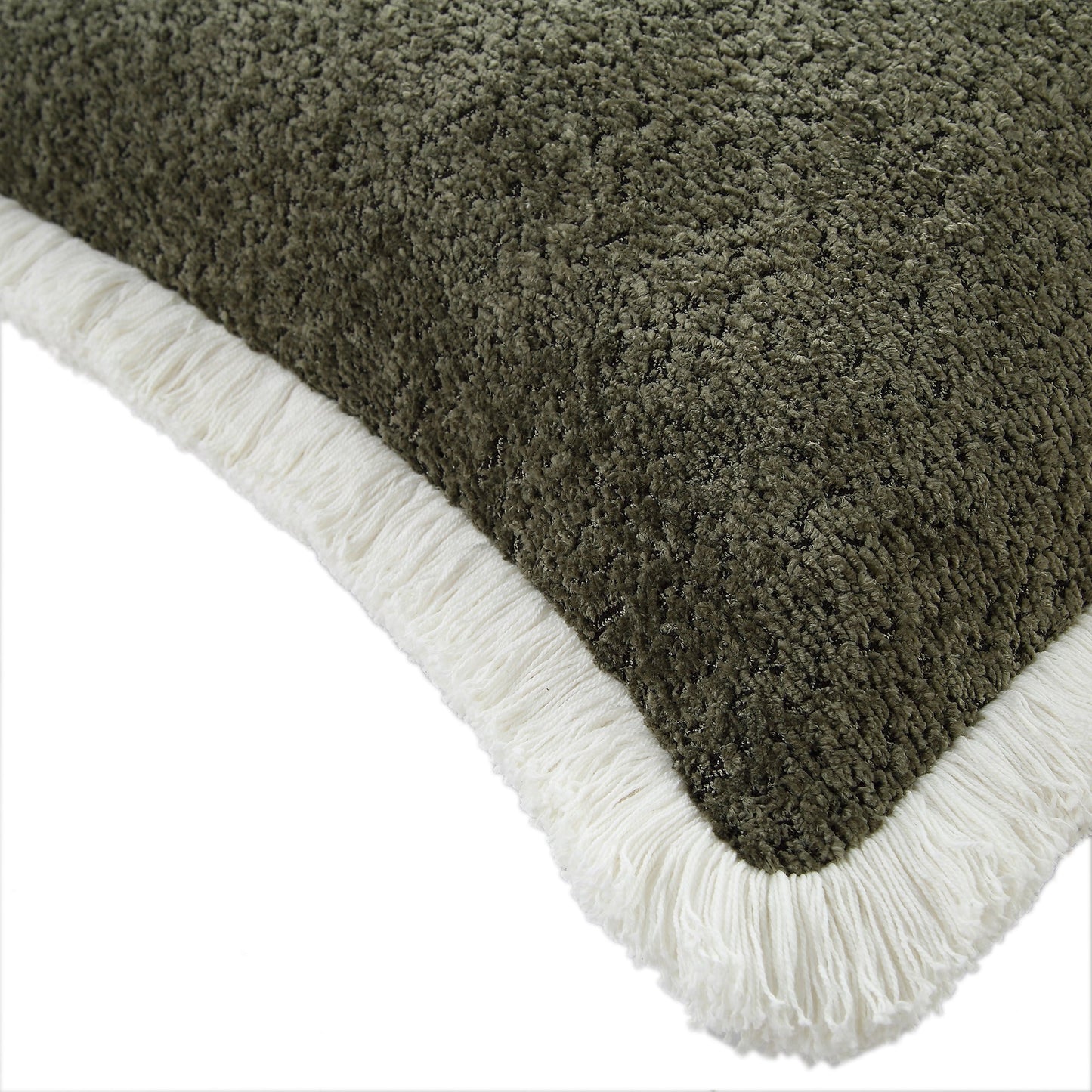 Coussin à franges en bouclé vert forêt Kyra