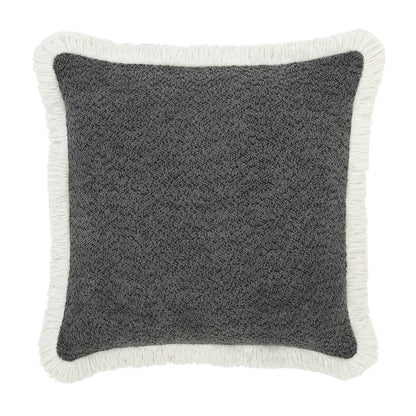 Oreiller à franges en bouclé gris graphite Kyra